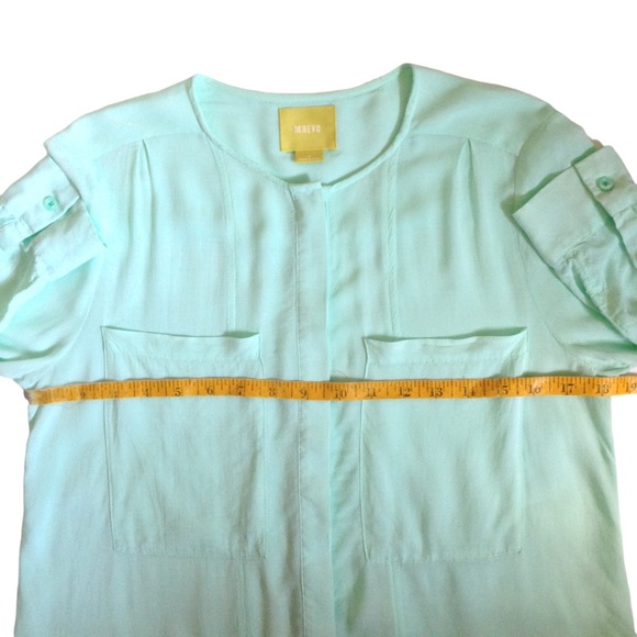 Anthropologie Blouse Maeve Clara Mint Green Long Sleeve Button Front Size 0 Chic - Picture 9 of 13